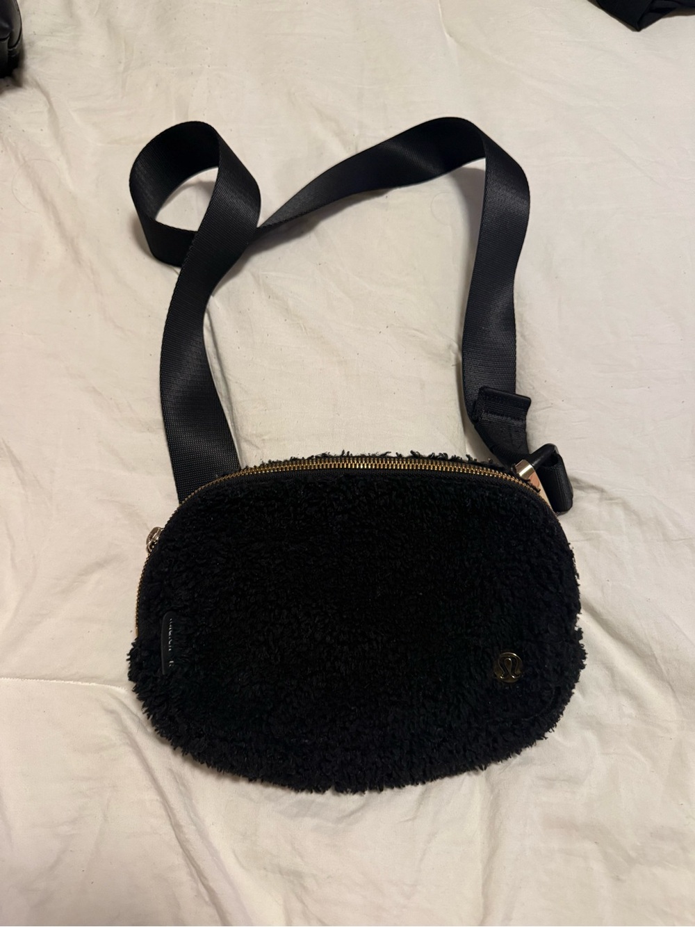 lululemon athletica Black Sherpa Crossbody Pouch with Gold Hardware